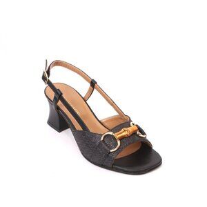 Vernissage 5603 Black Raffia Leather Heel Slingback Sandals Shoes